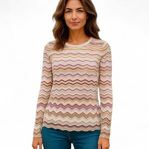 WHBM Multi-Color Chevron Knit Top Shirt‎ Long Sleeve Size XS
